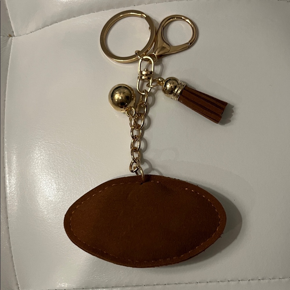 Football Bag Charm / Keychain Brown Rhinestone with Gold Accents - Picture 3 of 3